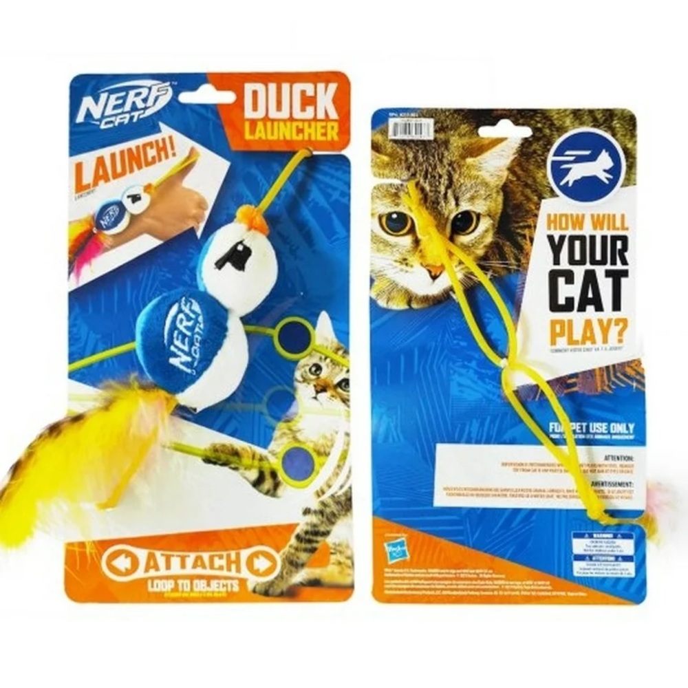 Nerf Cat Duck Launcher Plush Toy with Feather Bell & Launching Loop.